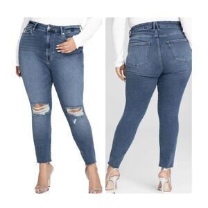 Good America Denim Skinny Jeans Pants Indigo Sz 18‎ Ankle Raw Hem Distressed